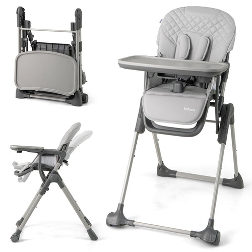 INFANS Baby High Chair, Convertible Quick Folding Portable Highchair with Adjustable Height Backrest Footrest