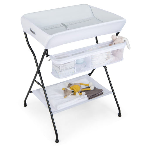 INFANS Baby Changing Table, Folding Diaper Station Portable Nursery Organizer with Safety Belt and Storage Racks