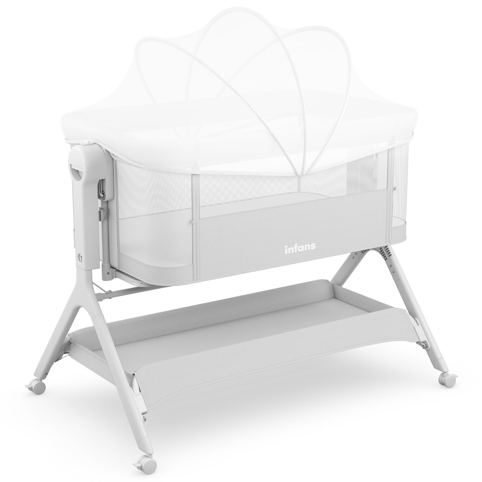 INFANS 5 in 1 Baby Bassinet, Upgraded Flat Rocking Bedside Sleeper with Wheels, Storage Basket, Travel Bag