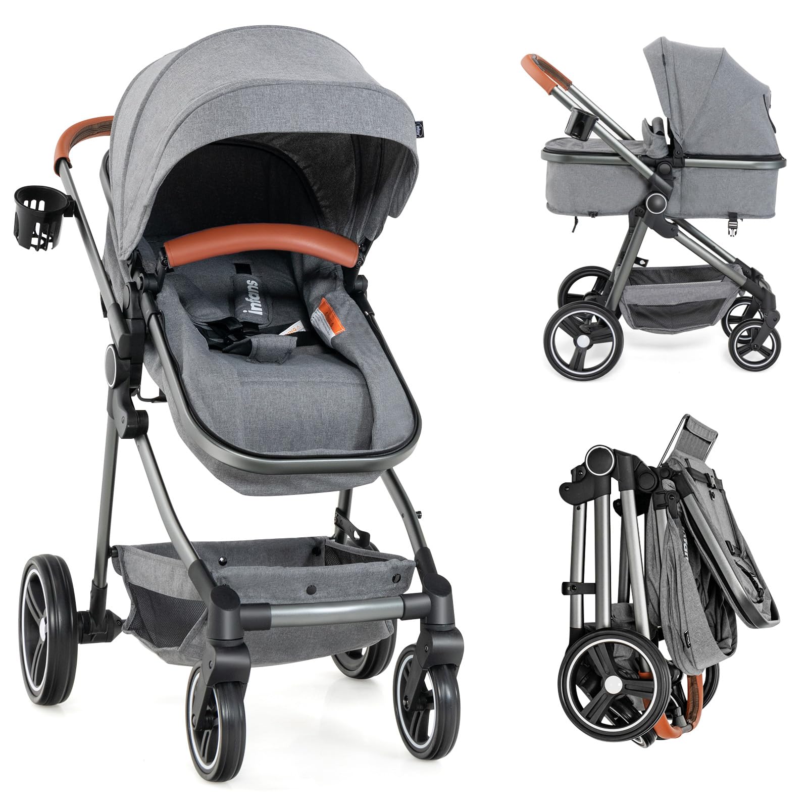 INFANS 2 in 1 Baby Stroller, Convertible Stroller, Foldable High Landscape Shock Absorption with Reversible Seat