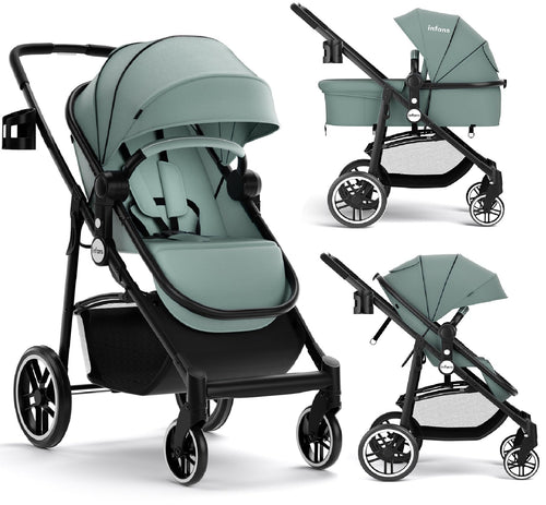 INFANS 2 in 1 Baby Stroller, High Landscape Infant Stroller & Reversible Bassinet Pram, Foldable Pushchair