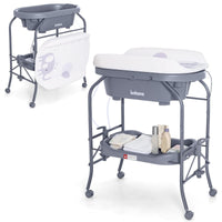 INFANS 2 in 1 Baby Changing Table with Bath Tub Unit, Folding Diaper Dresser Station with Wheels Waterproof