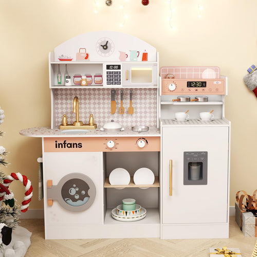 OLAKIDS Kids Kitchen Playset, Toddler Wooden Kitchen Pretend Cooking Toy Set with Coffee Maker