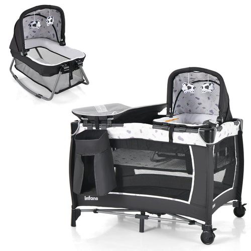 INFANS 4 in 1 Pack and Play, Portable Baby Kid Infant, Travel Playard with Bassinet, Mattress, Diaper Changer