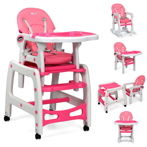 INFANS 5 in 1 Baby High Chair, Convertible Toddler Table Chair Set,  Multi-Function Seat with Lockable Universal Wheels