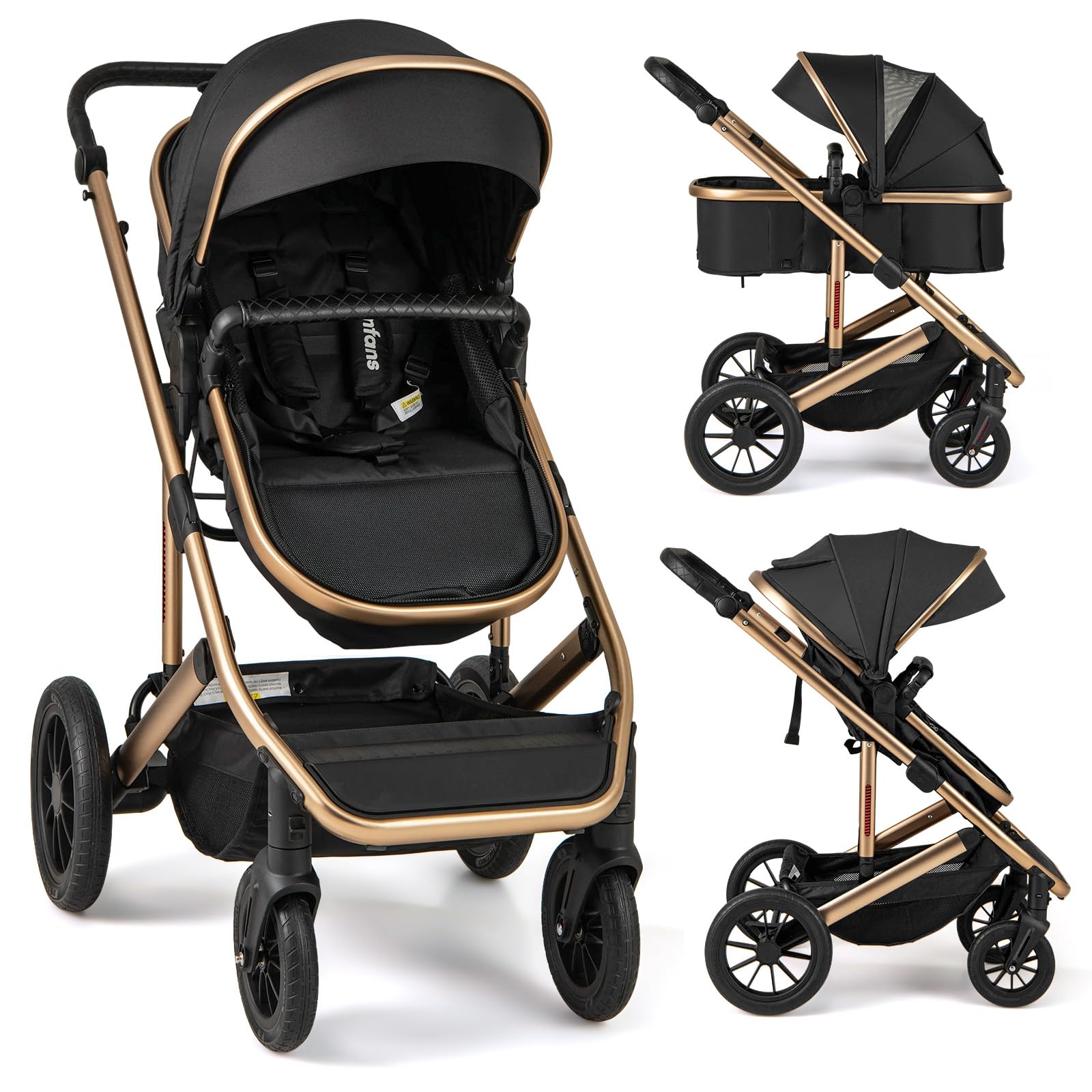 INFANS 2 in 1 Baby Stroller, Folding Newborn Pram Convertible Stroller High Landscape Shock Absorption