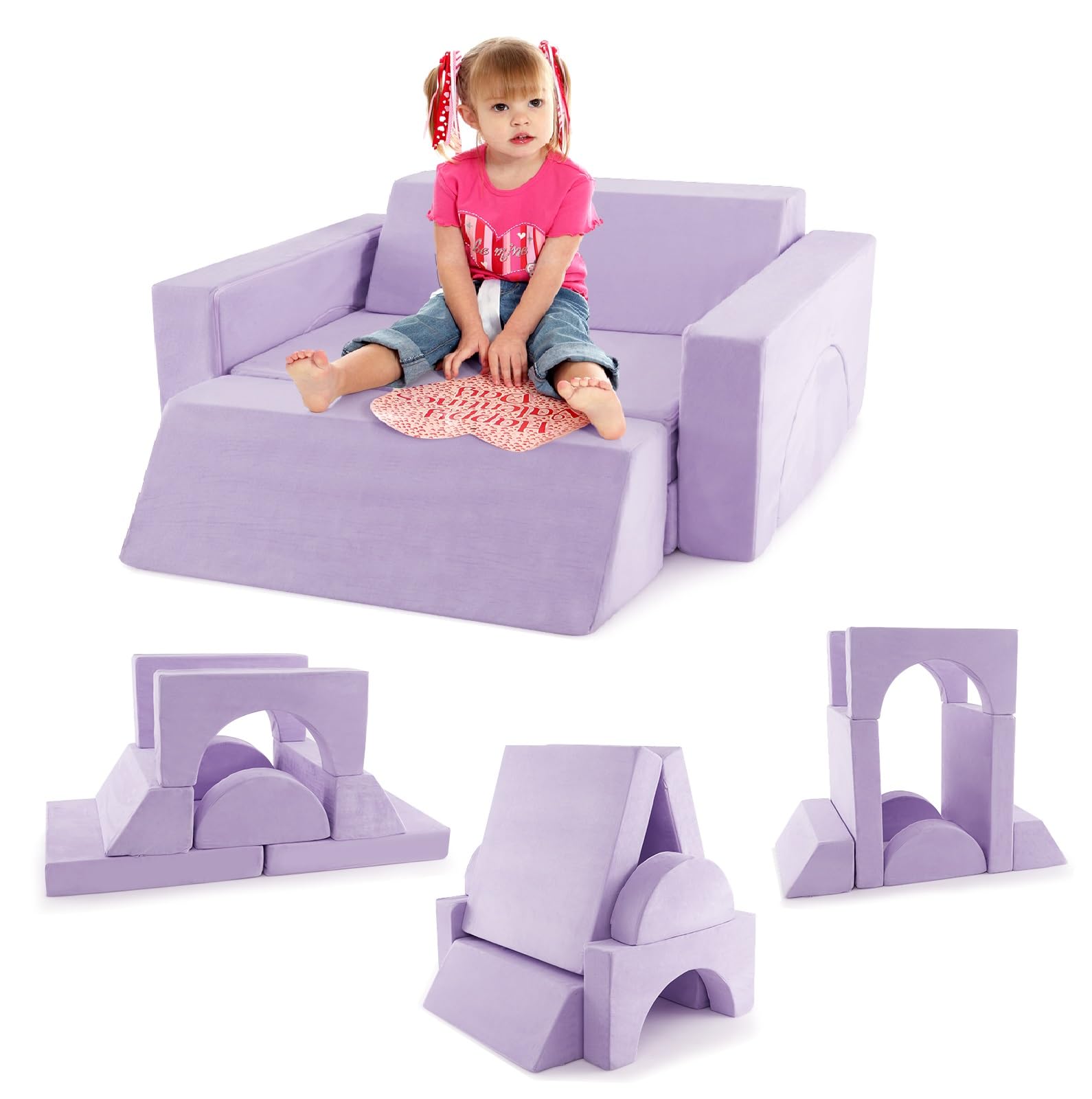 OLAKIDS Mondular Kids Play Couch, 8PCS Toddler Sectional Sofa Building Fort
