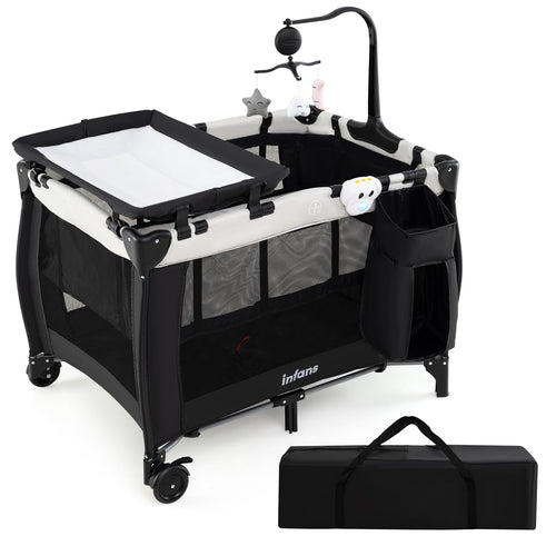 INFANS 3 in 1 Pack and Play, Portable Travel Baby Crib Bassinet with Detachable Mattress, Newborn Changing Table, Foldable Playpen