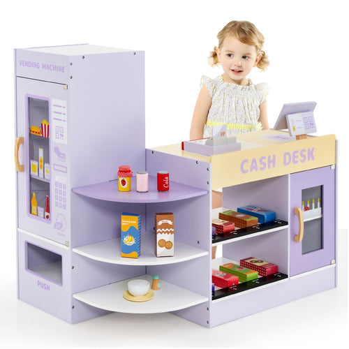 OLAKIDS Kids Grocery Store Playset, Wooden Supermarket Toy Set