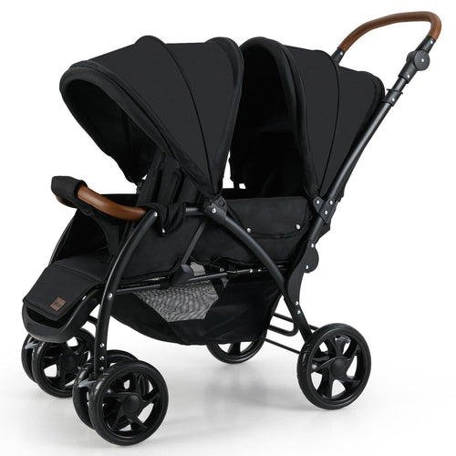 INFANS Double Stroller, Foldable Baby Tandem Stroller with Djustable Backrest Canopy Footrest