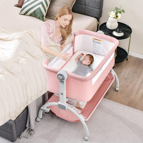 INFANS 3 in 1 Baby Bassinet, Bedside Sleeping, Rocking Cradle, Easy Folding Portable Safer Co-Sleeping Crib with Storage Basket