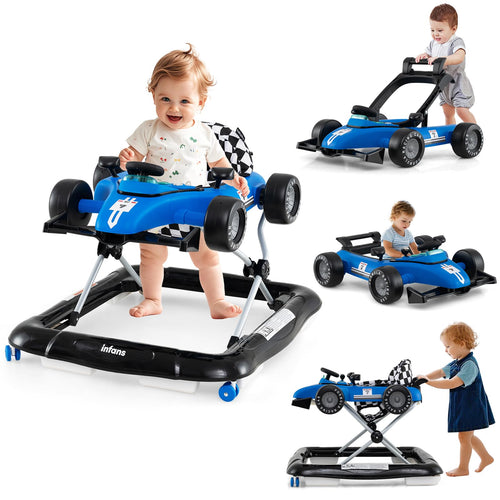 INFANS 4 in 1 Baby Walker, Foldable Toddler Activity Center with Adjustable Height, Removable Toy Tray, Push Walker