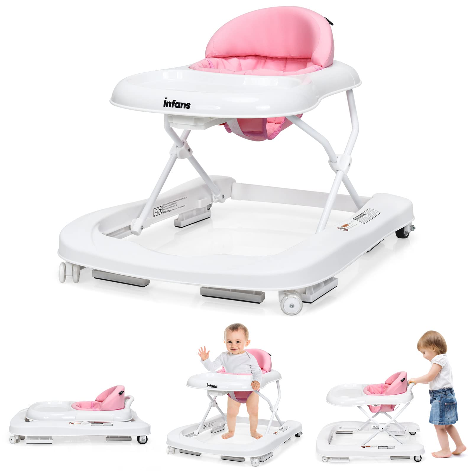 INFANS Foldable Baby Walker, 3 in 1 Toddler Walker Learning-Seated Walk-Behind for Boys and Girls