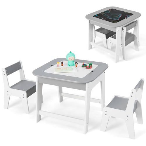 OLAKIDS Kids Table and Chair Set, 3 in 1 Wooden Activity Table with Removable Tabletop, Blackboard and Whiteboard