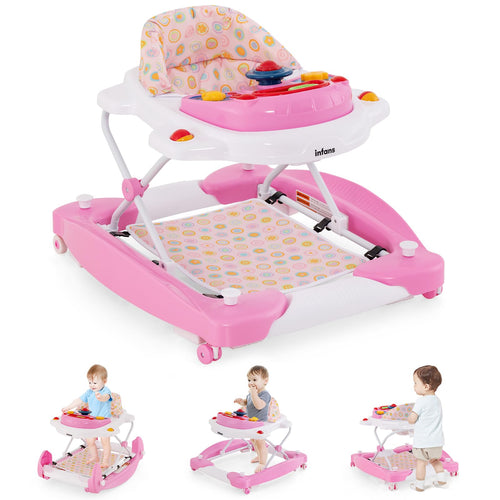 INFANS Baby Walker, 5 in 1 Behind Walker Learning Seated Rocker Bouncer with Removable Music Tray, Adjustable Height