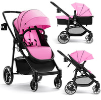 INFANS 2 in 1 Baby Stroller, High Landscape Infant Stroller & Reversible Bassinet Pram, Foldable Pushchair