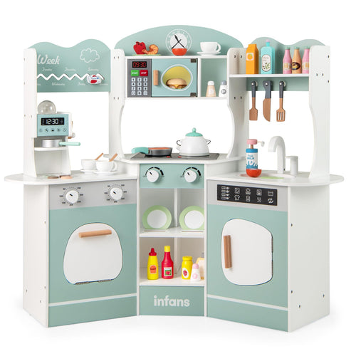 OLAKIDS Corner Kids Kitchen Playset, Toddler Wooden Pretend Cooking Set