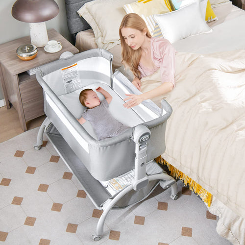 INFANS 3 in 1 Baby Bassinet, Bedside Sleeping, Rocking Cradle, Easy Folding Portable Safer Co-Sleeping Crib with Storage Basket