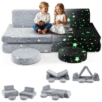 OLAKIDS Modular Kids Play Couch, 6 PCS Toddler Creative Sectional Fort Building Sofa for Playroom, Bedroom