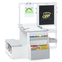 OLAKIDS 3 in 1 Kids Art Table and Chair Set, Toddler Wood Activity Desk with Double-Sided Easel, Children Furniture