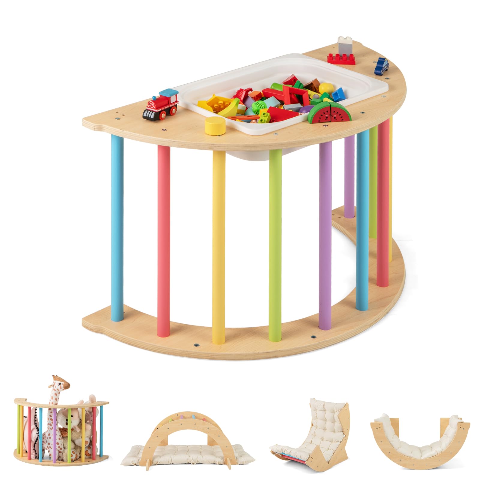 OLAKIDS Wooden Arch Climber Rocker with Soft Cushion for Toddlers