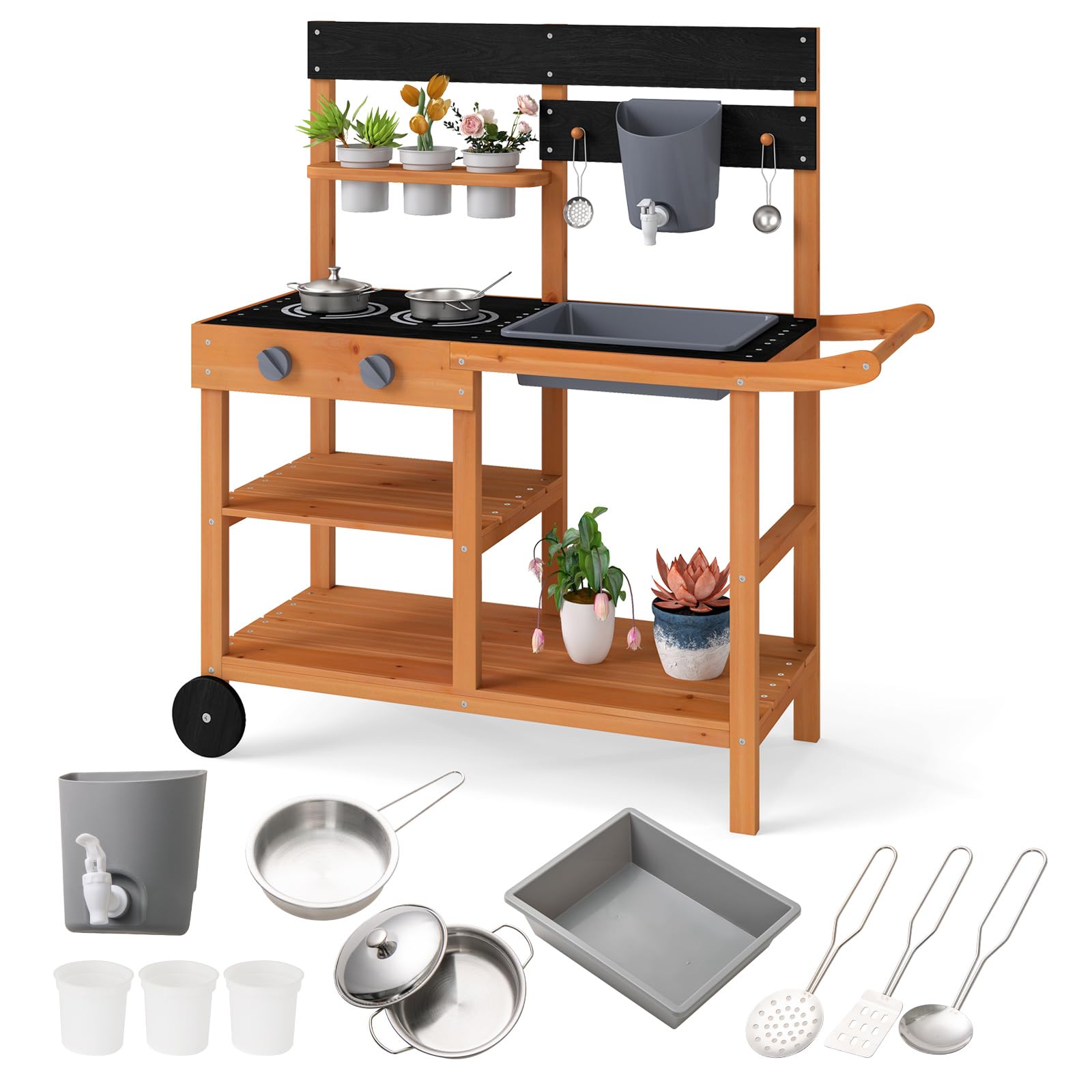 OLAKIDS Mud Kitchen for Kids Outdoor, Wooden Toddler Play Kitchen