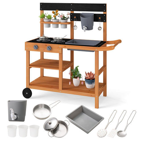 OLAKIDS Mud Kitchen for Kids Outdoor, Wooden Toddler Play Kitchen