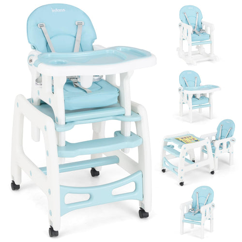 INFANS 5 in 1 Baby High Chair, Convertible Toddler Table Chair Set,  Multi-Function Seat with Lockable Universal Wheels