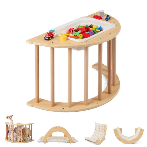OLAKIDS Wooden Arch Climber Rocker with Soft Cushion for Toddlers