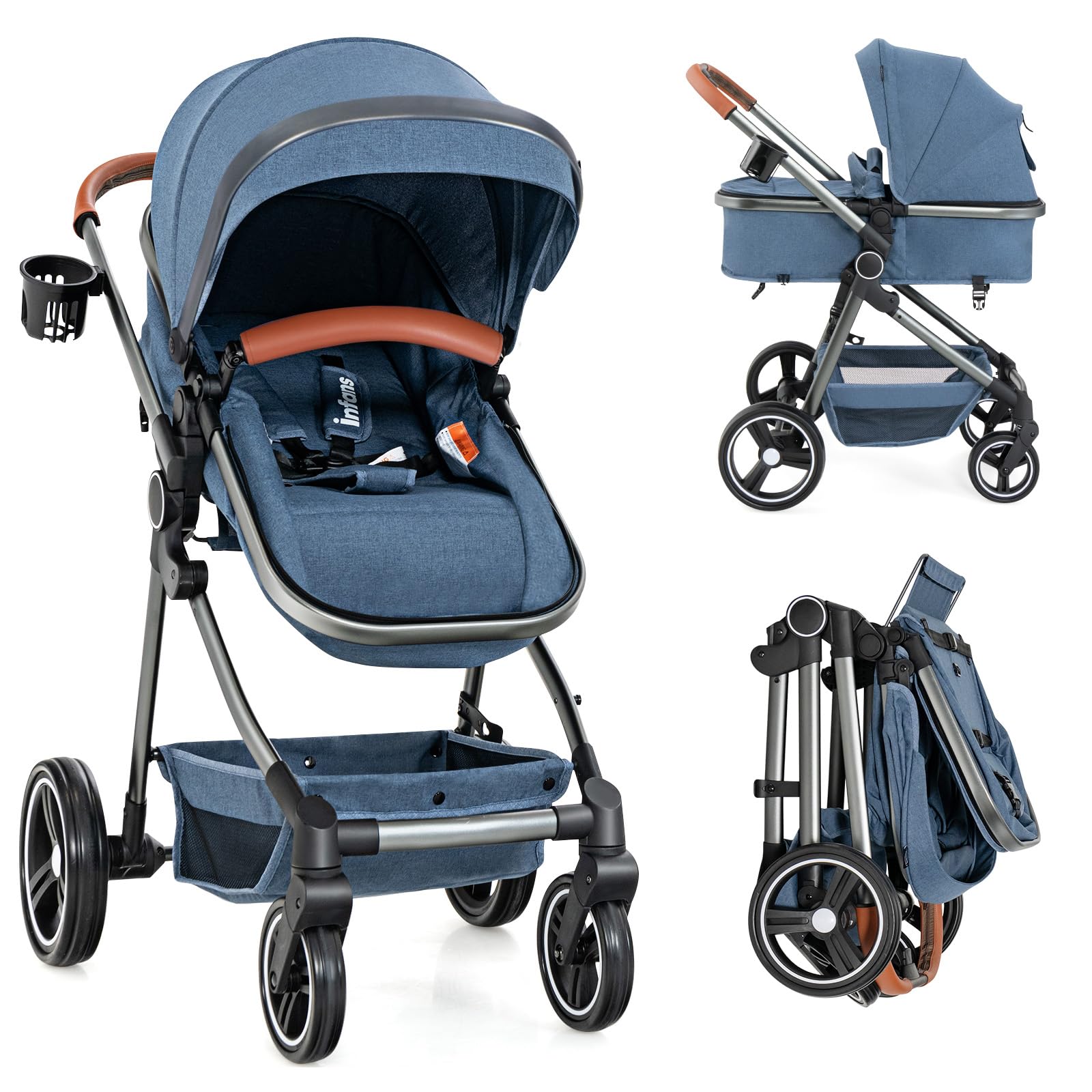 INFANS 2 in 1 Baby Stroller, Convertible Stroller, Foldable High Landscape Shock Absorption with Reversible Seat