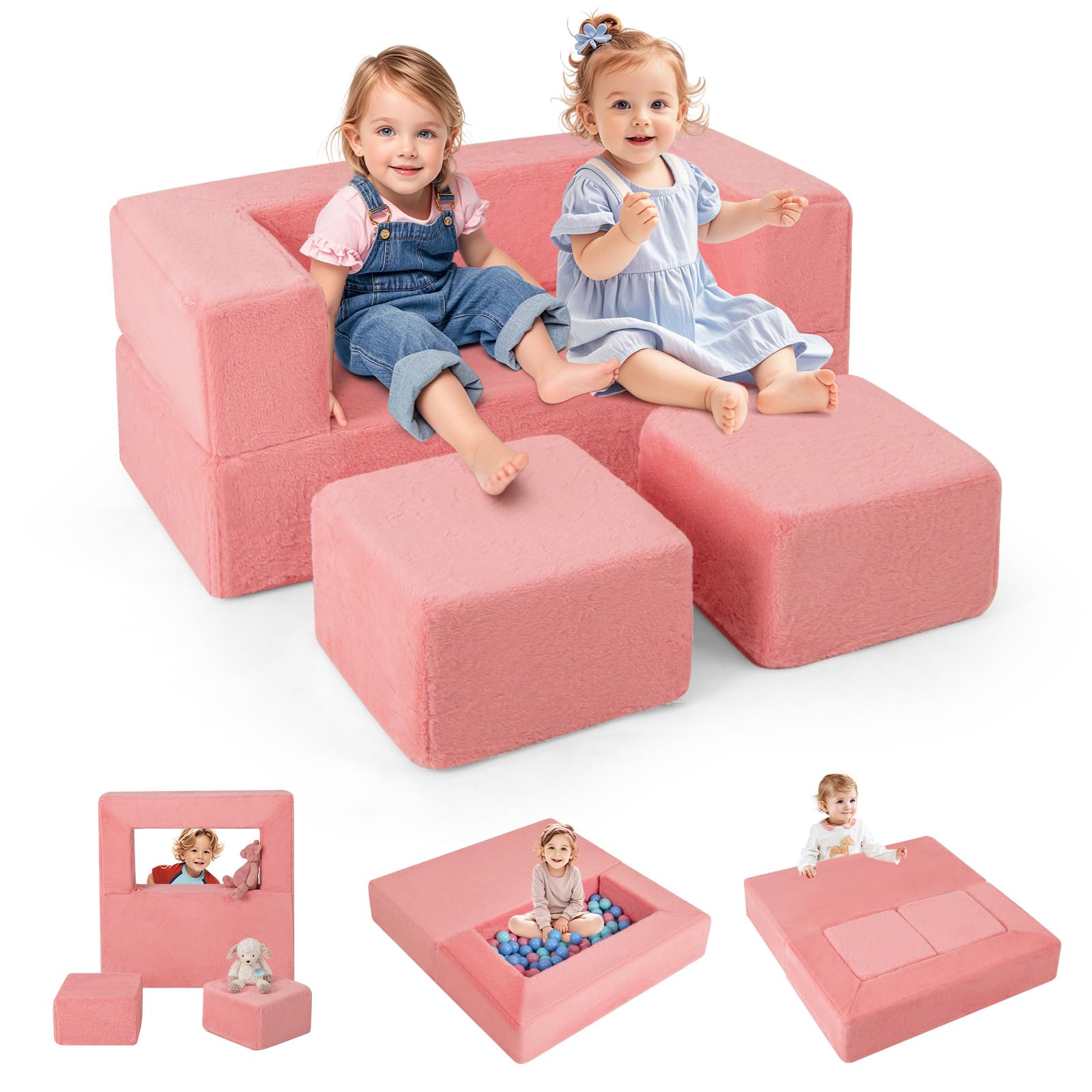 INFANS Modular Kids Play Couch, Toddler Sectional Fort Building Sofa