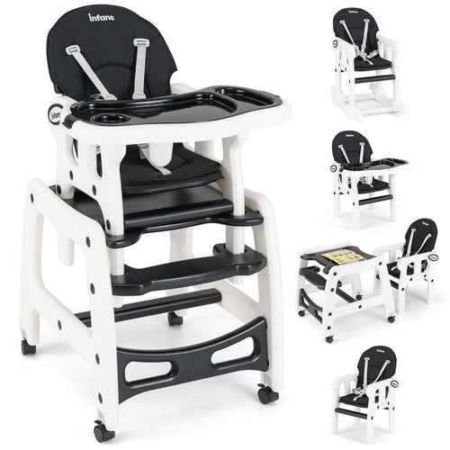 INFANS 5 in 1 Baby High Chair, Convertible Toddler Table Chair Set,  Multi-Function Seat with Lockable Universal Wheels