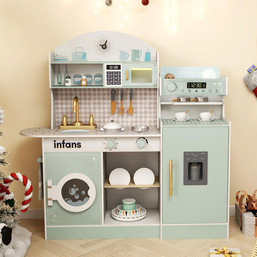 OLAKIDS Kids Kitchen Playset, Toddler Wooden Kitchen Pretend Cooking Toy Set with Coffee Maker