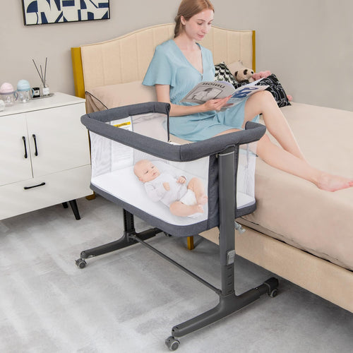 INFANS 3 in 1 Baby Bassinets, Bedside Sleeping for Newborn, Folding Crib with Mattress, Easy to Assemble Cradle