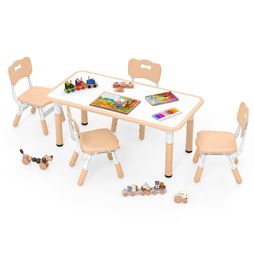 OLAKIDS Kids Table and Chiar Set, Height Adjustable Toddler Desk and 4 Chairs