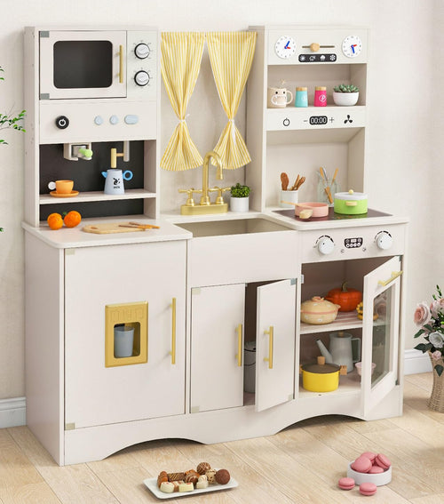 OLAKIDS Kids Kitchen Playset Cooking Toy Kitchen Set with Coffee Machine Stove Removable Sink Microwave Storage Cabinet