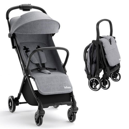 INFANS Lightweight Baby Stroller, One-Hand Gravity Fold, Compact Travel Stroller for Airplane
