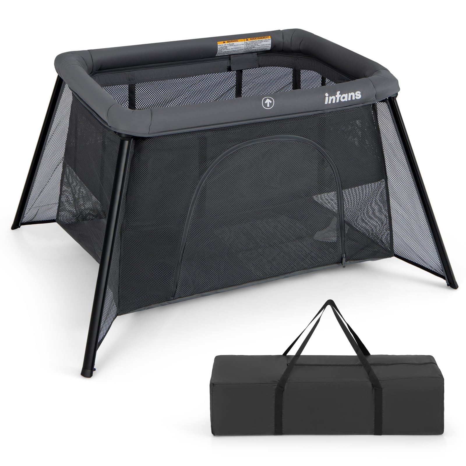 INFANS Travel Crib, Portable Baby Playpen with Removable Bassinet Soft Mattress, Foldable Lightweight Playard Nursery Center