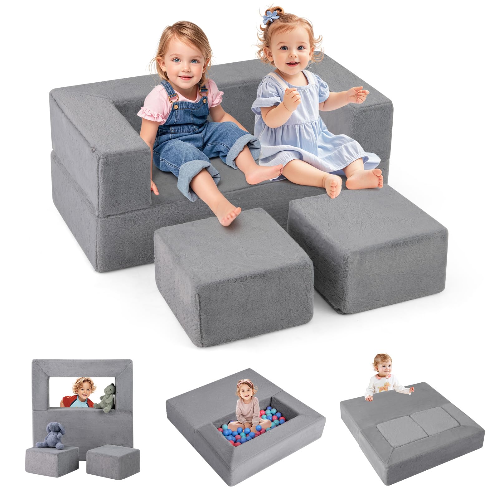 INFANS Modular Kids Play Couch, Toddler Sectional Fort Building Sofa