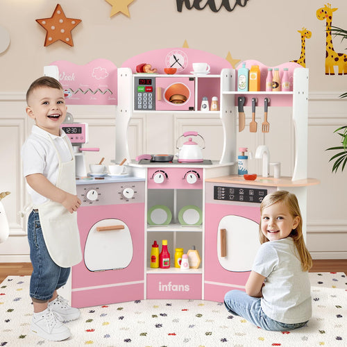 OLAKIDS Corner Kids Kitchen Playset, Toddler Wooden Pretend Cooking Set