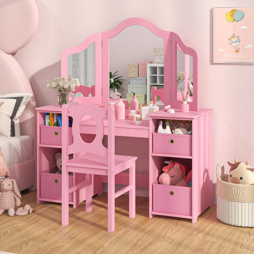 OLAKIDS Kids Vanity, 2 in 1 Princess Makeup Desk and Chair Set