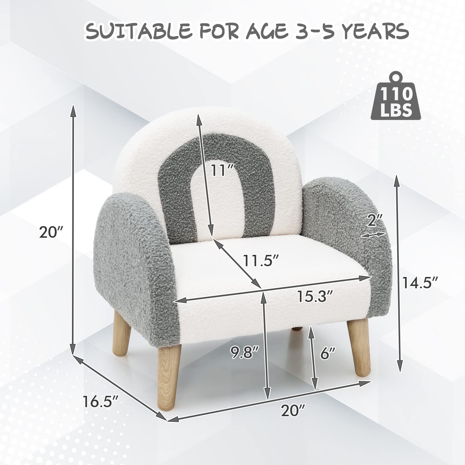 OLAKIDS Kids Sofa, Toddler Armchair with Solid Wooden Frame Anti-Tipping Design Plush Fabric