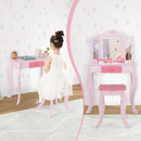 OLAKIDS Kids Vanity, 2 in 1 Princess Makeup Desk Set, Wooden Dressing Table, Pretend Play Vanity Set