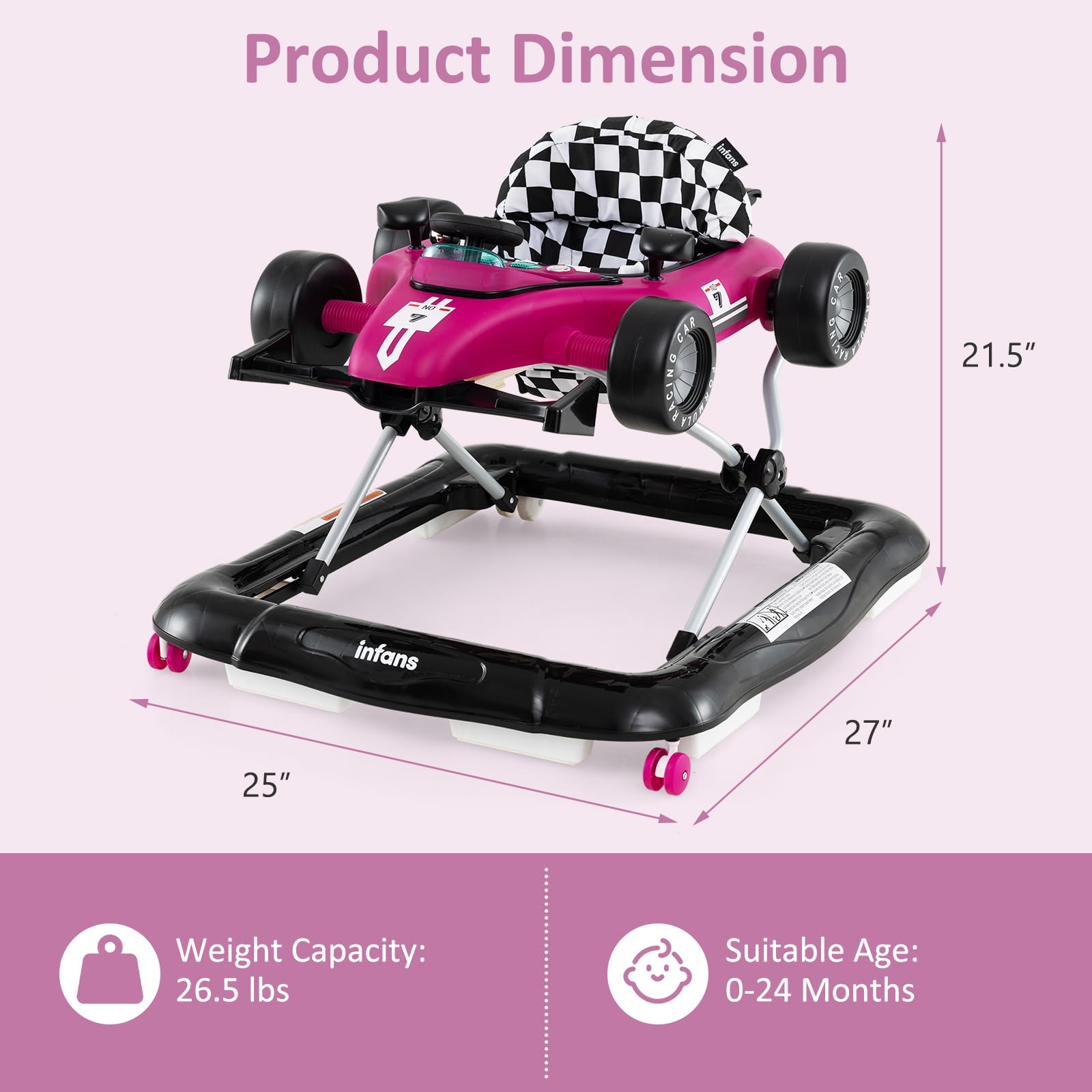 INFANS 4 in 1 Baby Walker, Foldable Toddler Activity Center with Adjustable Height, Removable Toy Tray, Push Walker