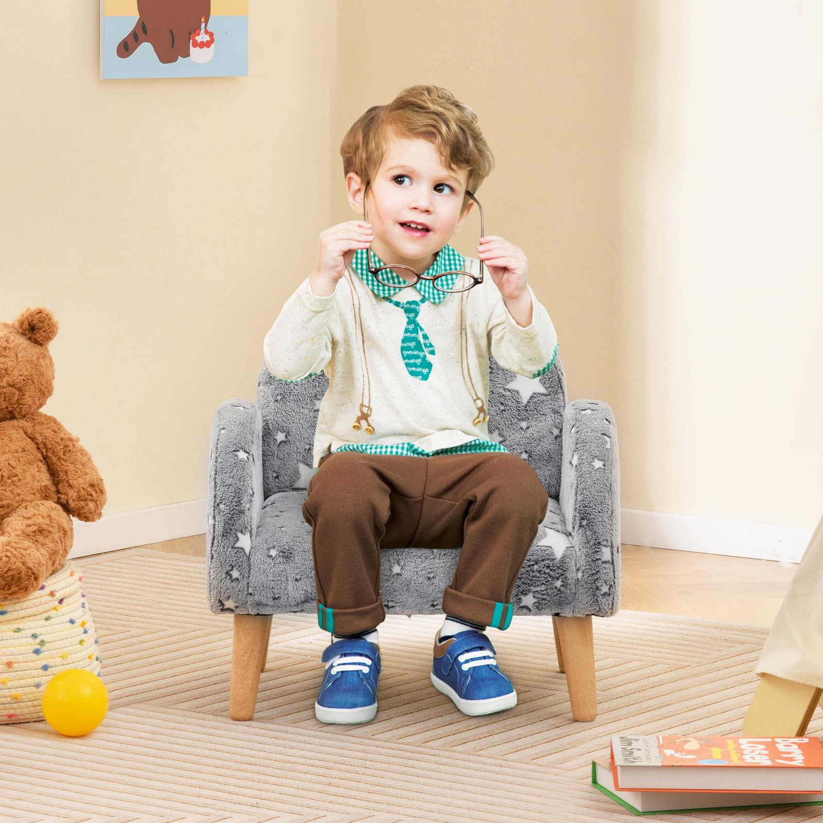 OLAKIDS Kids Sofa with Glow in The Dark, Toddler Armchair Couch