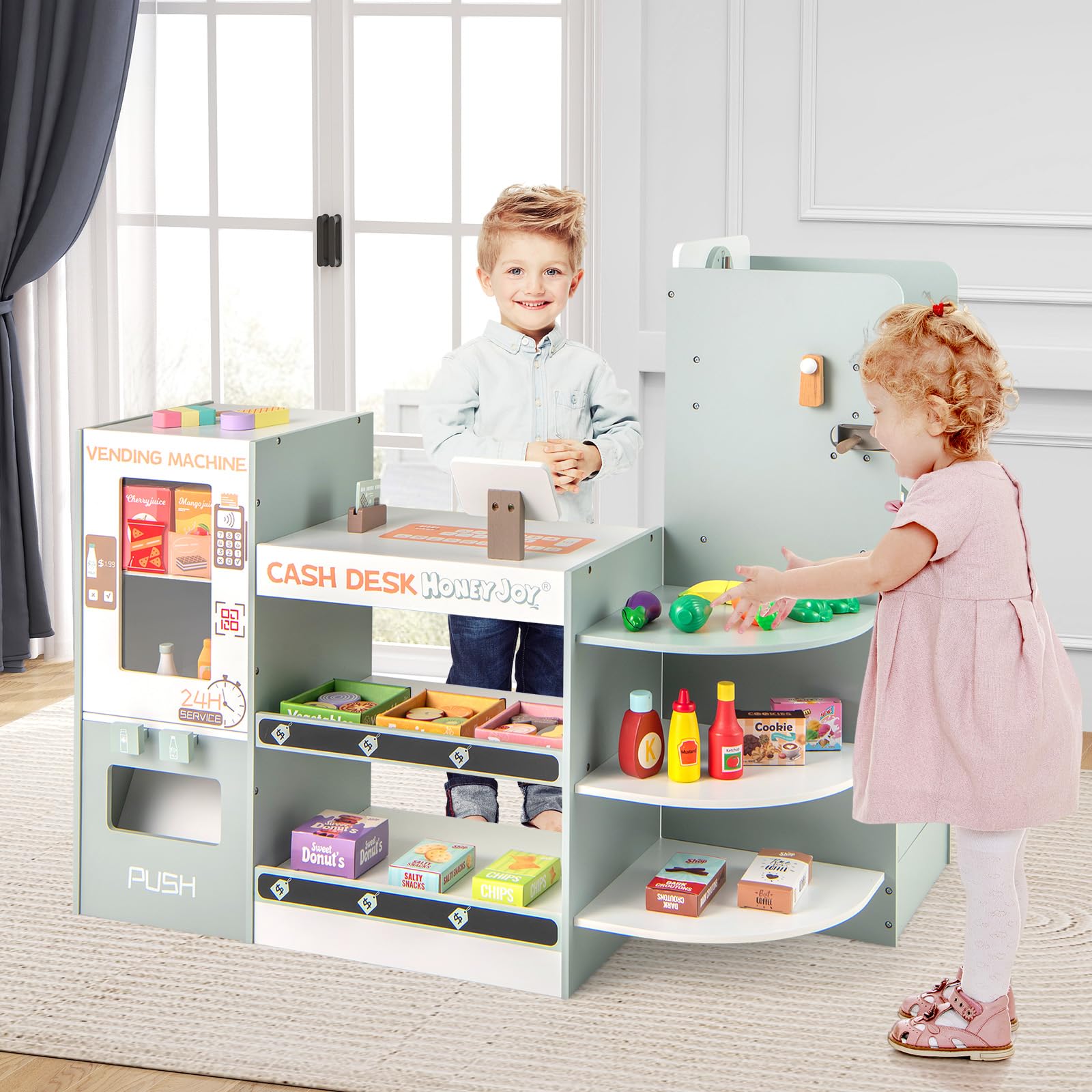 OLAKIDS Grocery Store Playset, Kids Play Store, Wooden Supermarket Playset, Pretend Play Store Gift for Toddler