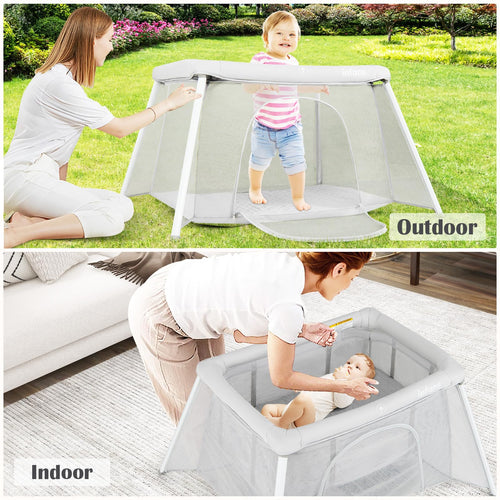 INFANS Travel Crib, Portable Baby Playpen with Removable Bassinet Soft Mattress, Foldable Lightweight Playard Nursery Center