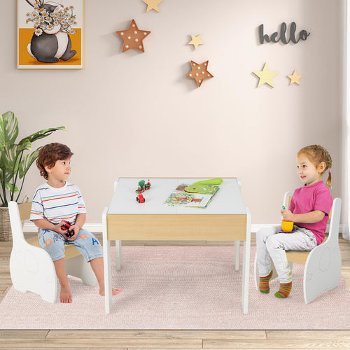 OLAKIDS 3 in 1 Kids Table and Chair Set, Wood Multi Activity Table with Removable Tabletop, Detachable Blackboard