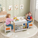 OLAKIDS Kids Table and Chair Set, 4 in 1 Building Block Wooden Activity Desk with Reversible Tabletop for Toddlers