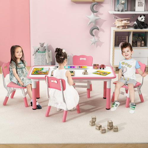 OLAKIDS Kids Table and Chiar Set, Height Adjustable Toddler Desk and 4 Chairs